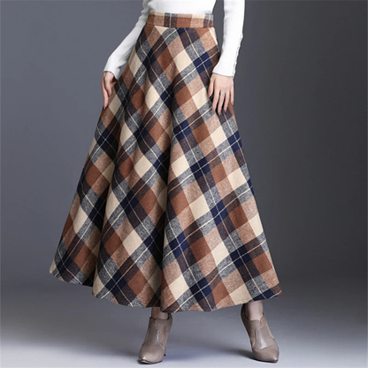 Neophil Woolen Warm S-3XL Thick Plaid Skirts  Winter Women England Style Pockets Midi Pleated A-Line Wool Tartan Skirt S9216